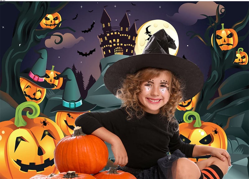 CYLYH 7x5ft Halloween Themed Photography Backdrop Castle Pumpkin Head Bats Moonlight Background Halloween Party Banner - Image 4